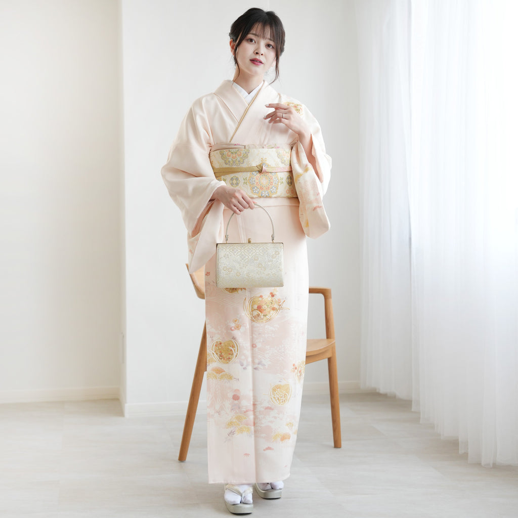 レンタル】 訪問着 20点セット 薄ピンク系 西陣織帯 吉澤の友禅 金彩