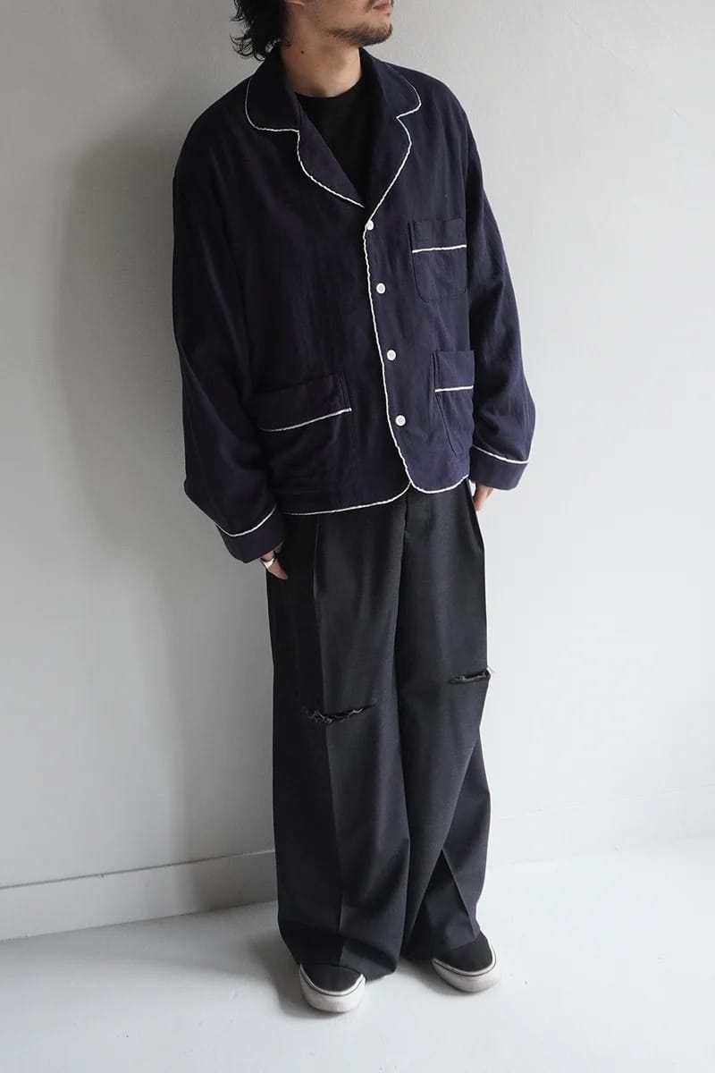 ANCELLM - DOUBLEGAUZE PAJAMA SHIRT / NAVY