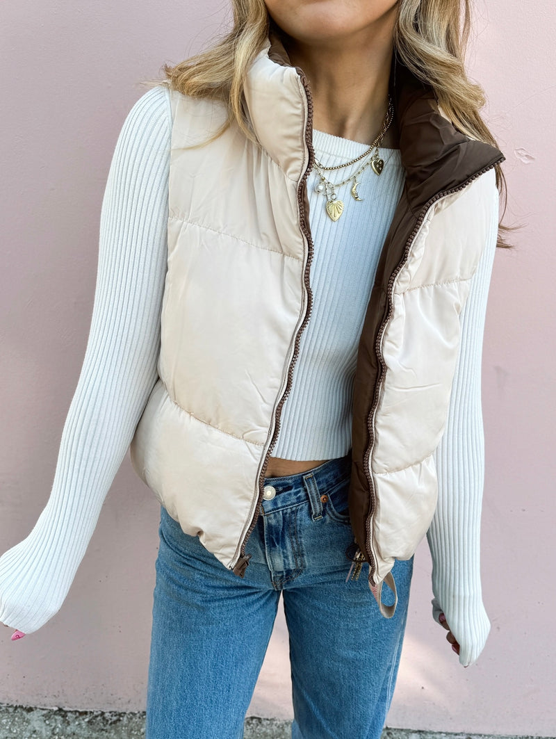 Mocha Latte Reversible Puffer Vest – Sunhoney®