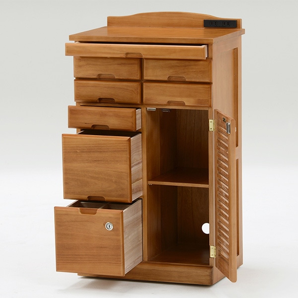 FAX台 電話台 幅48cm 桐チェスト 鍵付き 多段引出し 天然木 完成品