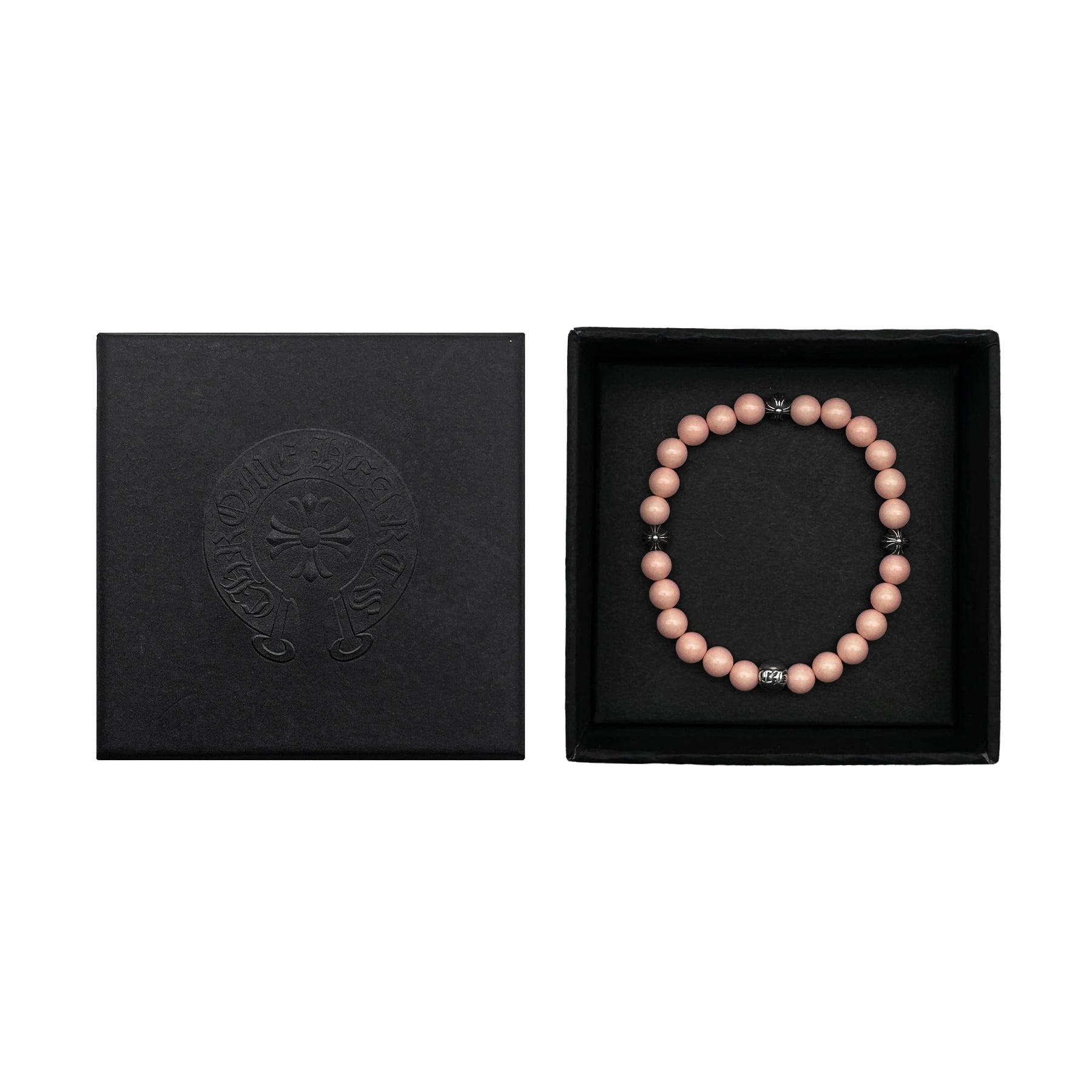 Chrome Hearts 6mm Pink Beaded Silver Cross Ball Bracelet – SHENGLI