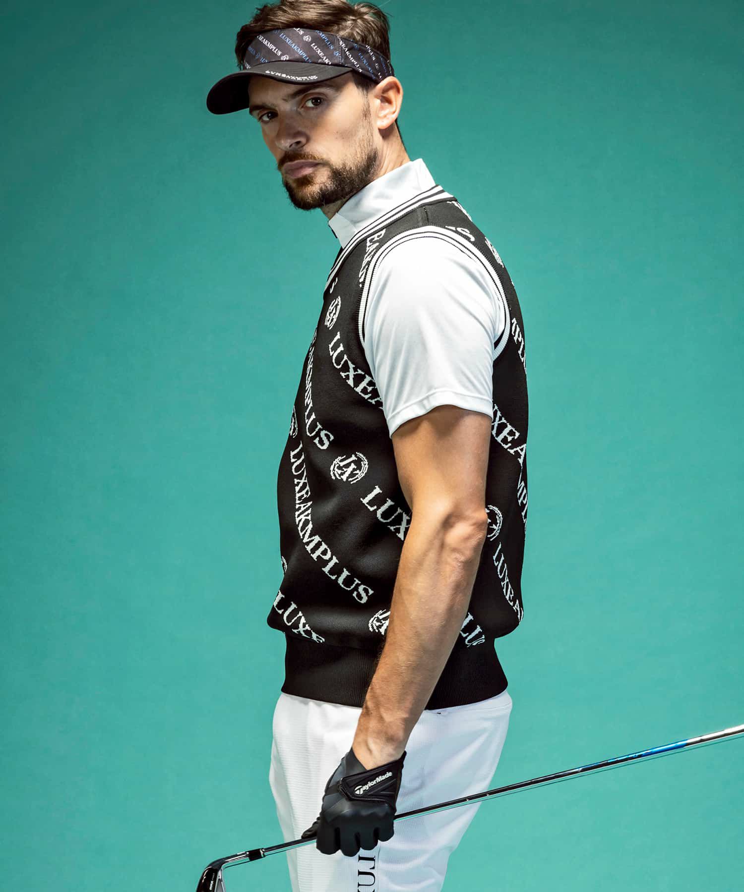 LUXEAKMPLUS(リュクスエイケイエムプラス)ゴルフ 総柄ロゴニットベスト