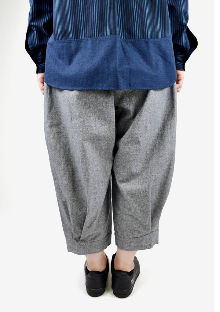 ML×小倉縞縞 ］ムーンパンツ（#900 霜降小倉 白×黒） ｜小倉織｜小倉