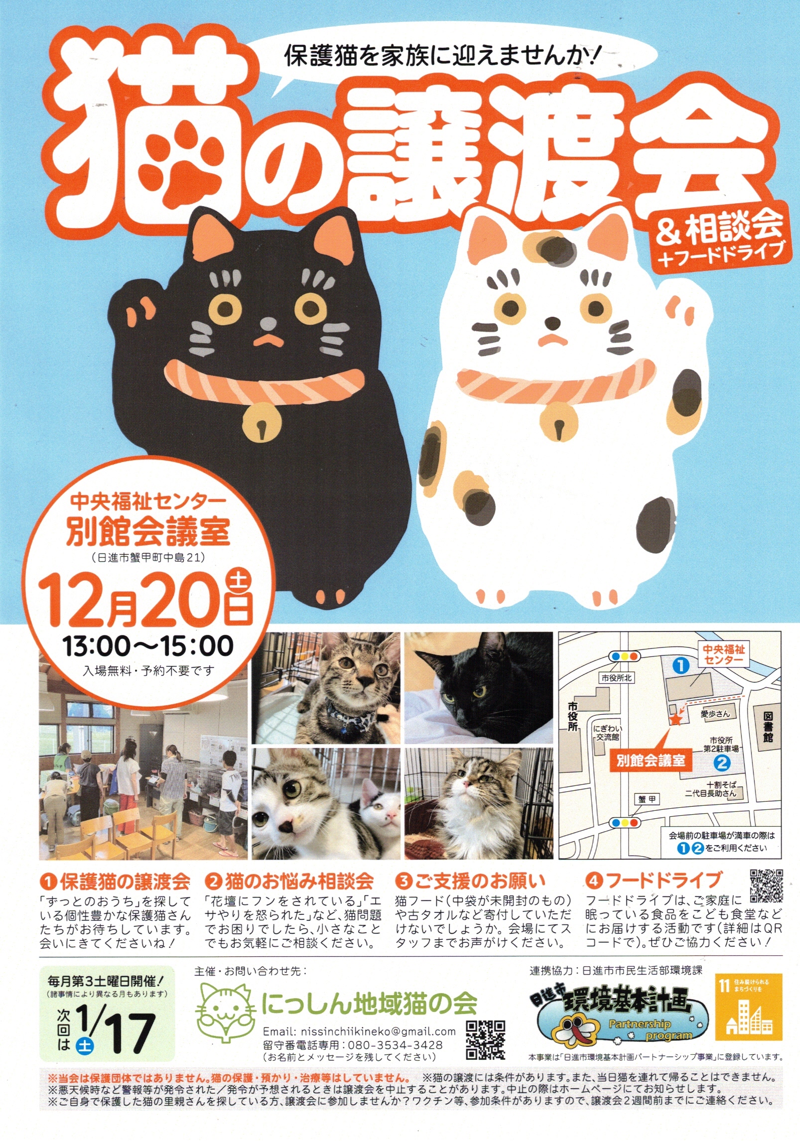 猫の譲渡会 & 相談会 + フードドライブ | 日進市にぎわい交流館