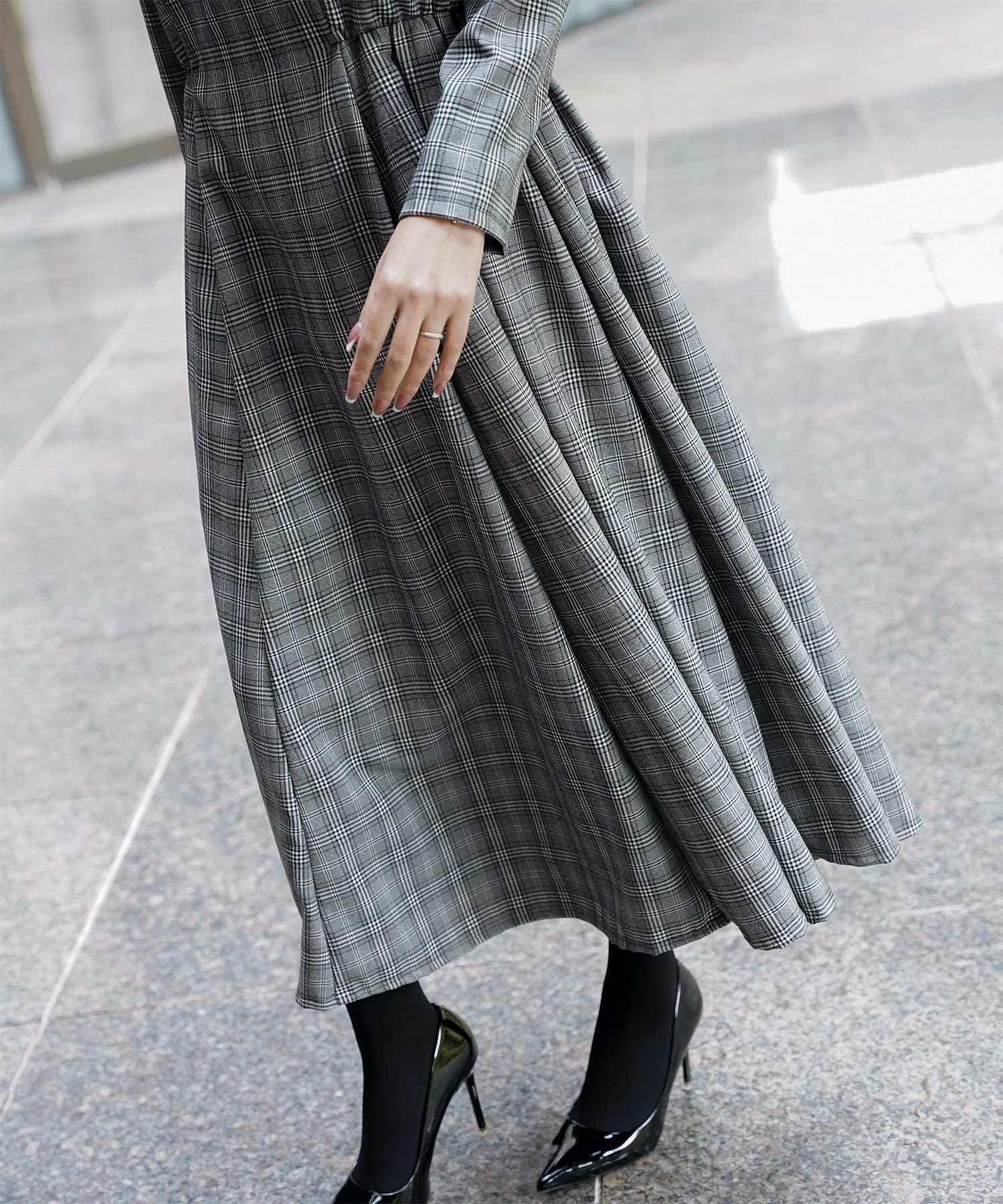 チェック柄 ワンピース HUIT 全2色｜hit341-0207【1】 - 長袖・七分袖