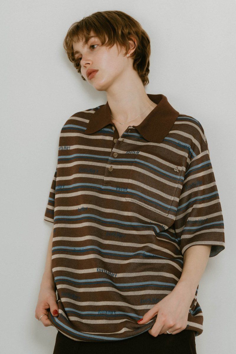 Knuth Marf - logo stripe polo knit (unisex) / ロゴストライプ