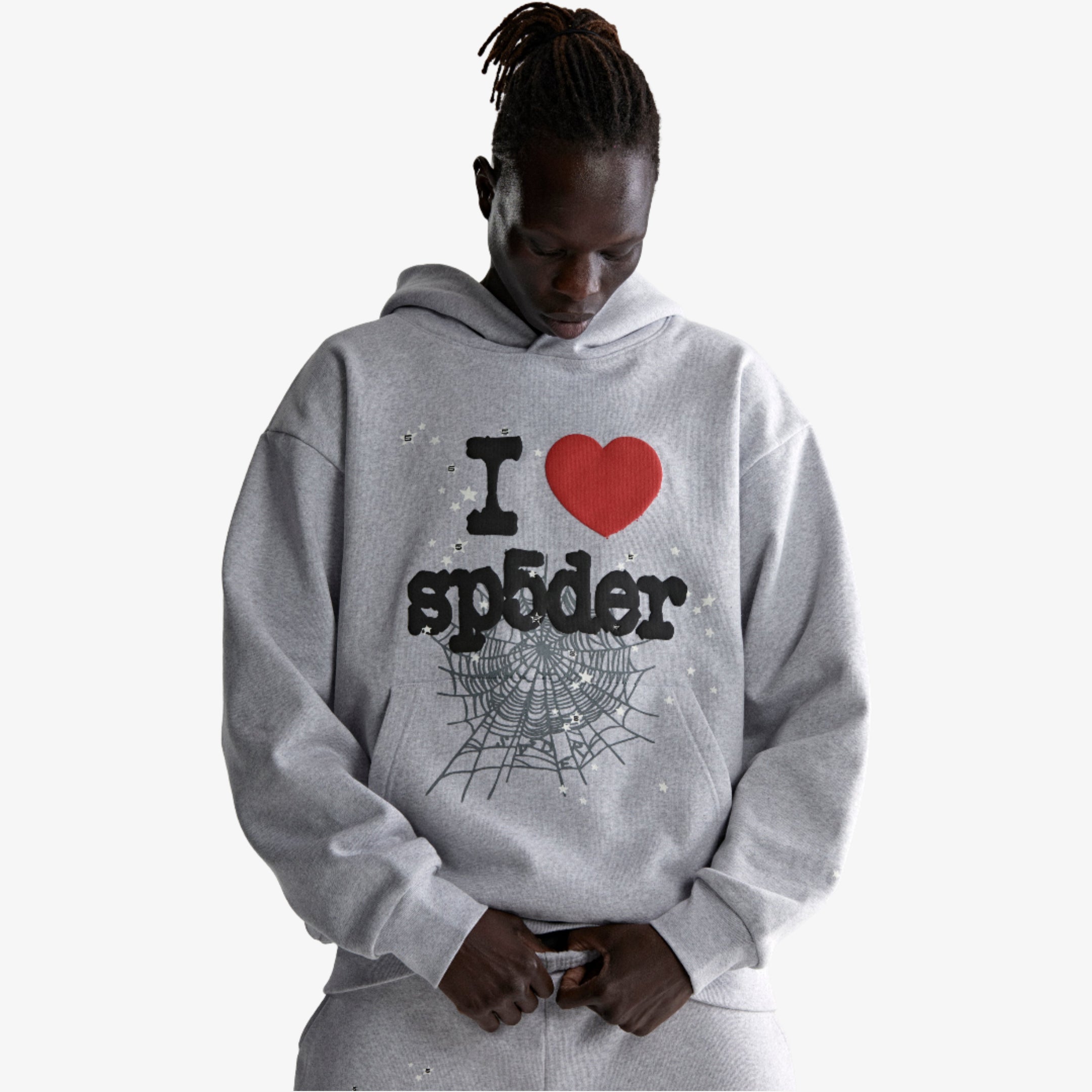 Sp5der 'Souvenir / I Love' Pullover Hoodie Heather Grey (FW24