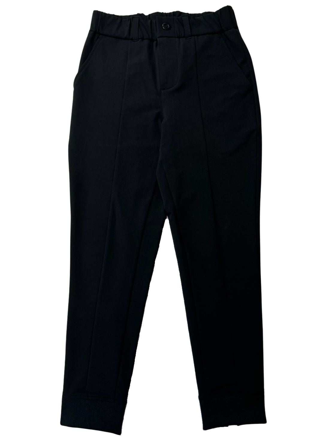 NEW STDダブルクロスストレッチリブパンツ/BLACK×BLACK LOGO (UNISEX