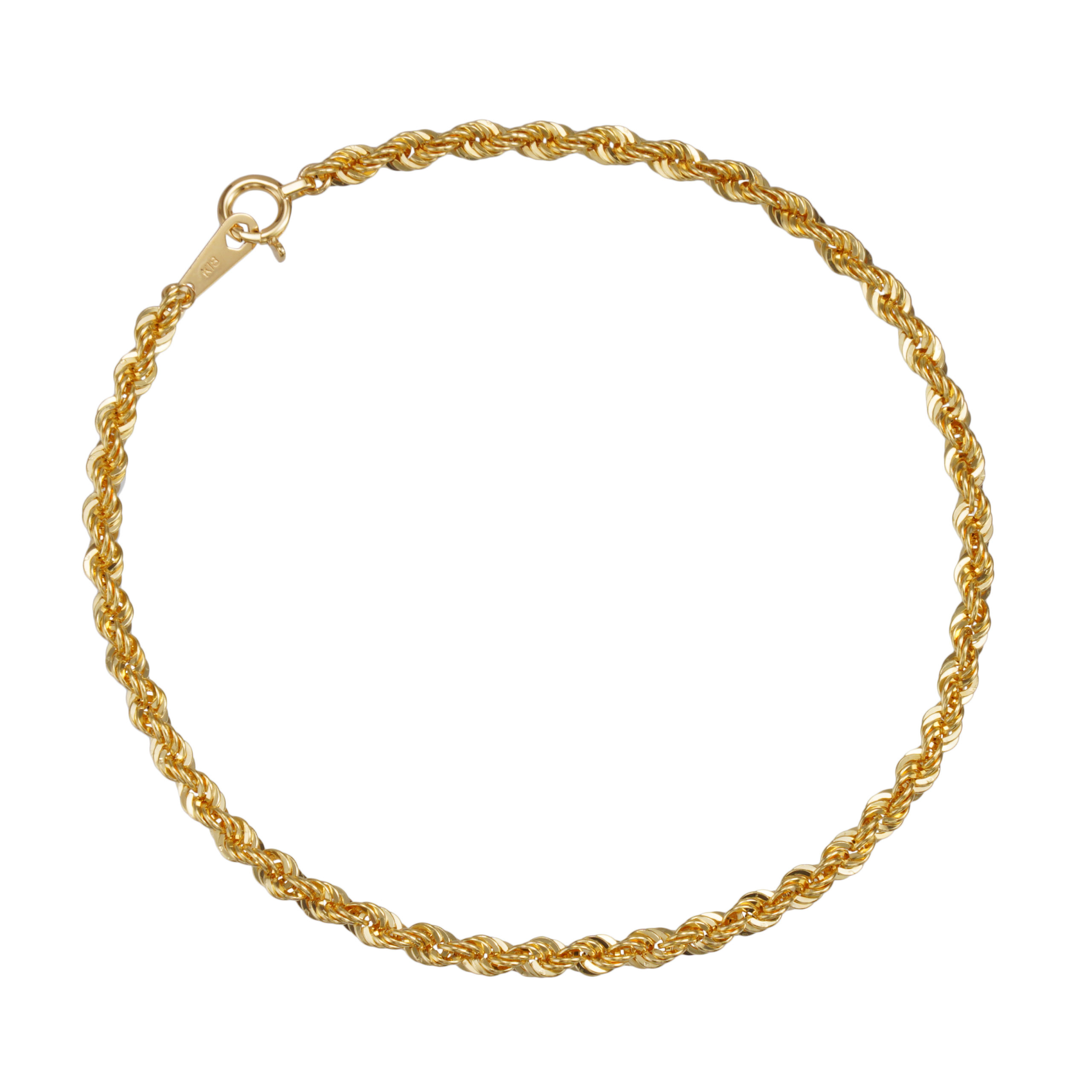 K18 18金 ロープ ブレスレット 2.6mm幅 16cm～22cm 引輪 選べるサイズ