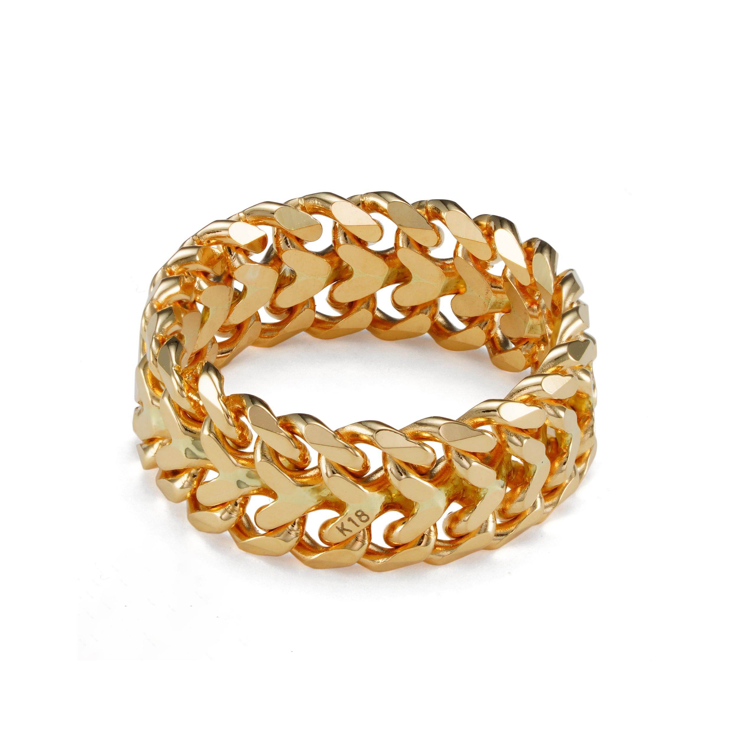 K18 18金 ハートビスマルクリング 6.5mm幅 ソフトタイプ チェーン