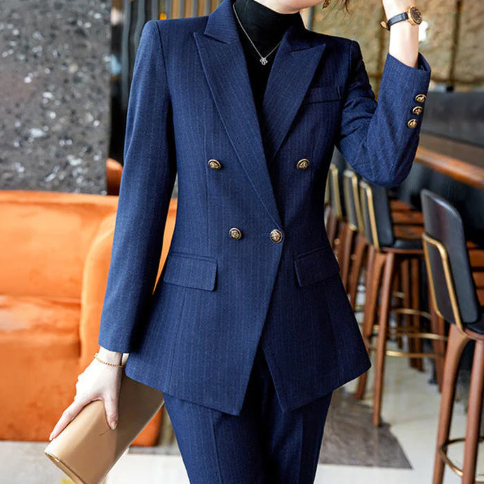 ストライプジャケットパンツスーツ(2colors) (黒・紺) 春/夏/秋/冬 5XL