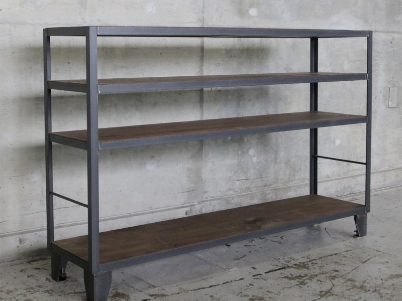 ≪シェルフ≫【アイアンシェルフBOX付/4段/BC・WN/ラフ仕上】 IRSH