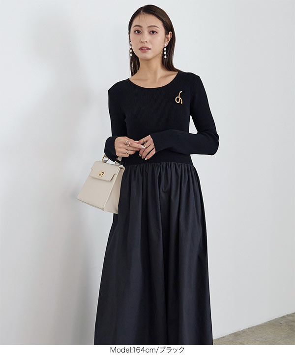 異素材ドッキングワンピース [E3188] - レディースファッション通販