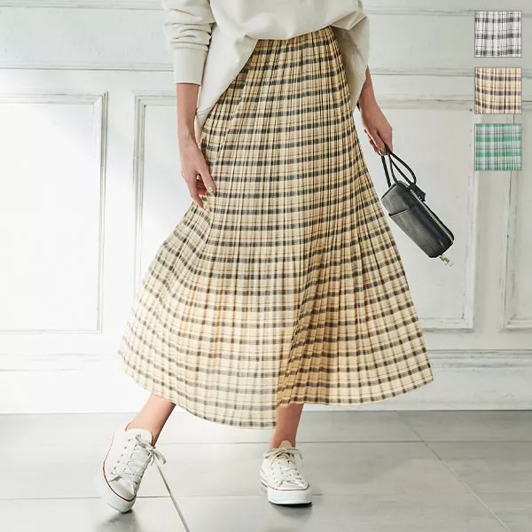 チェック柄消しプリーツスカート [M3204] - レディースファッション