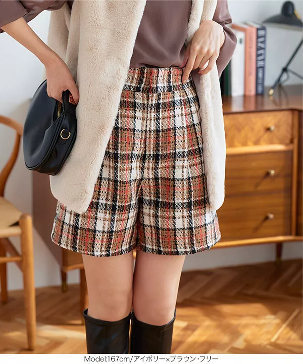 チェック柄ハイウエストショートパンツ [M3970] - レディース