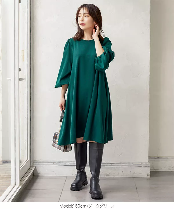長袖フレアチュニックポンチワンピース [E2959]] - レディース