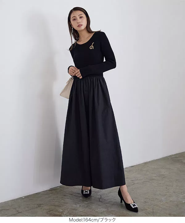 異素材ドッキングワンピース [E3188] - レディースファッション通販