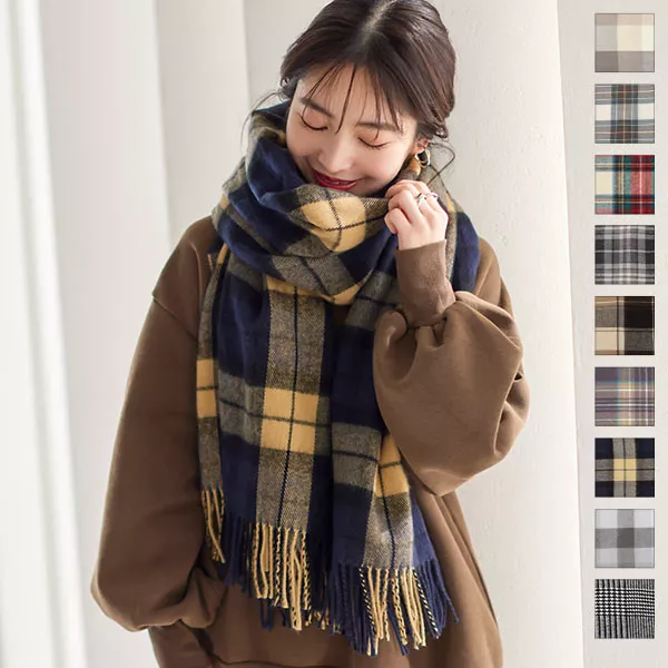 チェック柄ボリューム大判ストール マフラー [J533] - レディース
