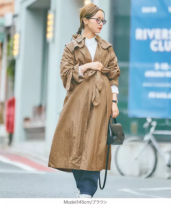 田中亜希子さんコラボ ] ナイロンロングトレンチコート [K1016