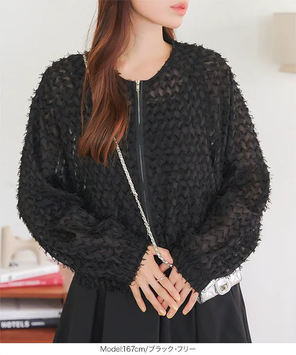 ボリュームスリーブシアーフェザーブルゾン [K1322] - レディース