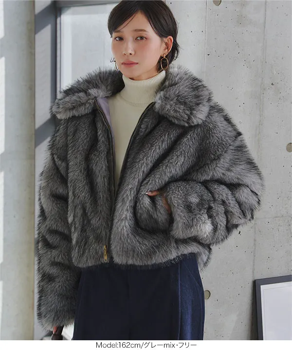 ミックスロングファーブルゾンコート [K1403] - レディース