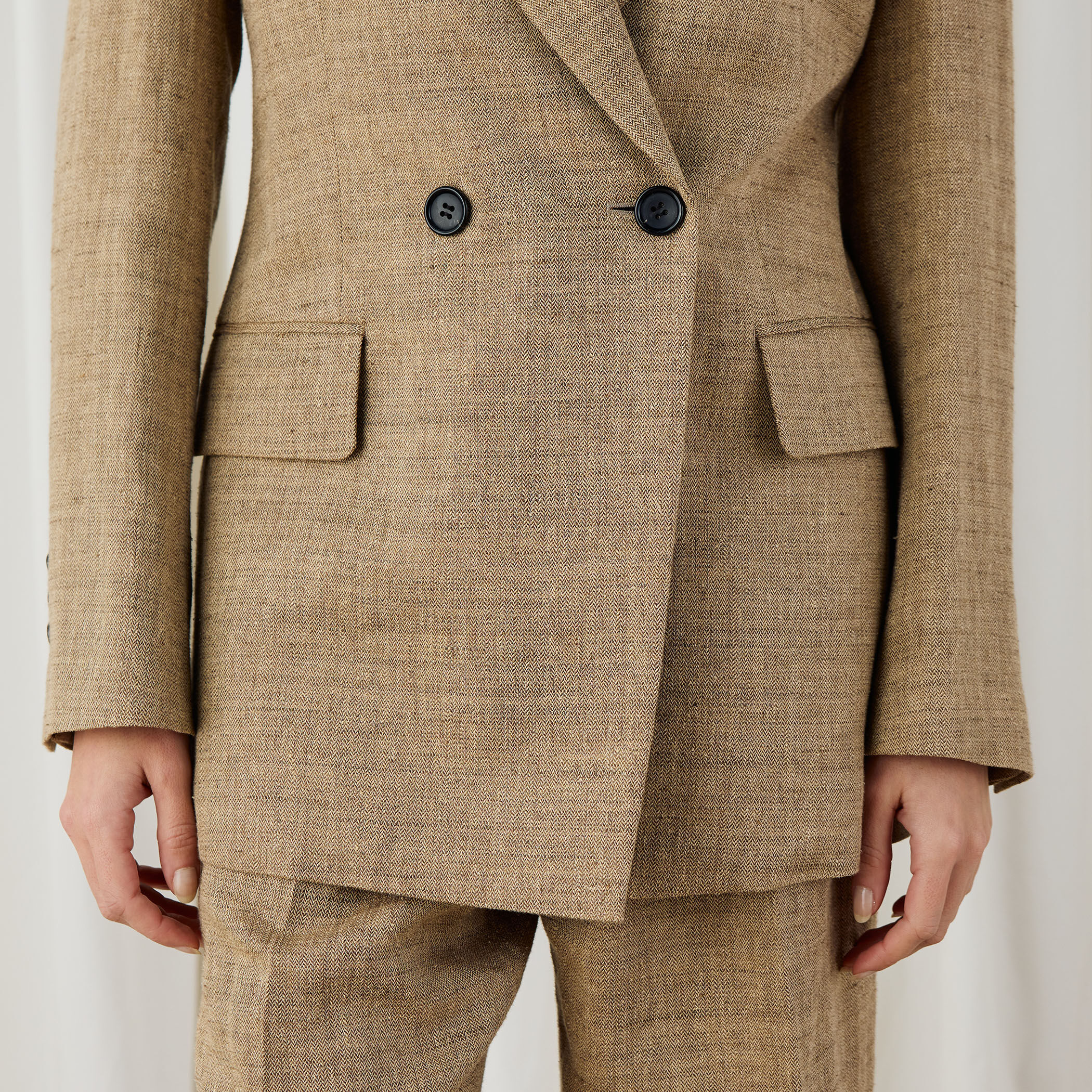 リネンシルクコットンヘリンボーン ダブルブレストジャケット