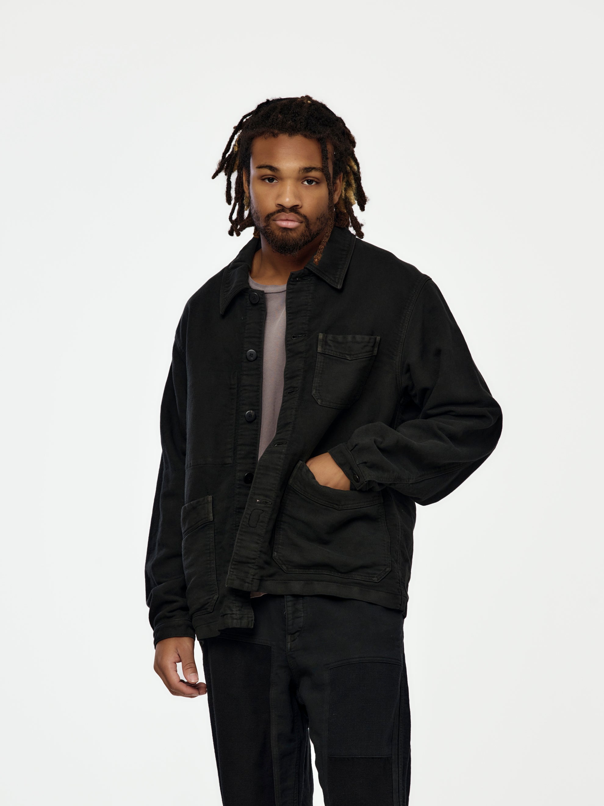 Visvim TRAVAIL COVERALL MOLESKIN (DMGD BLACK) - UNION LOS ANGELES