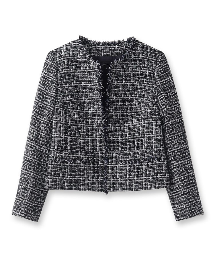 入卒/セレモニー/通勤】ラメツイード ノーカラージャケット（ノー