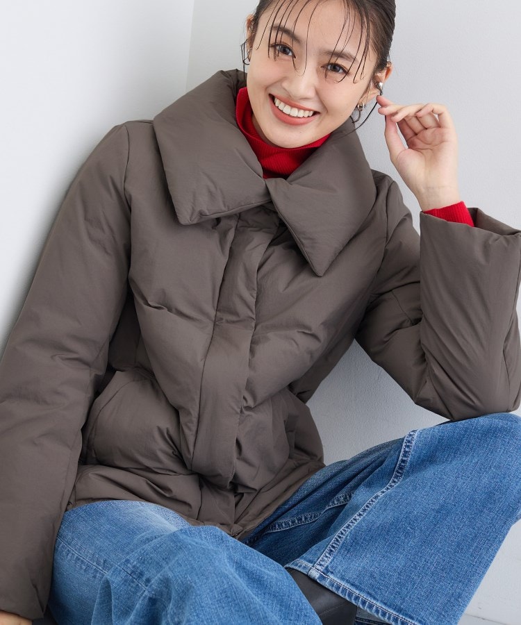 撥水／洗える／デザイン衿】ステッチレス ショートダウンコート