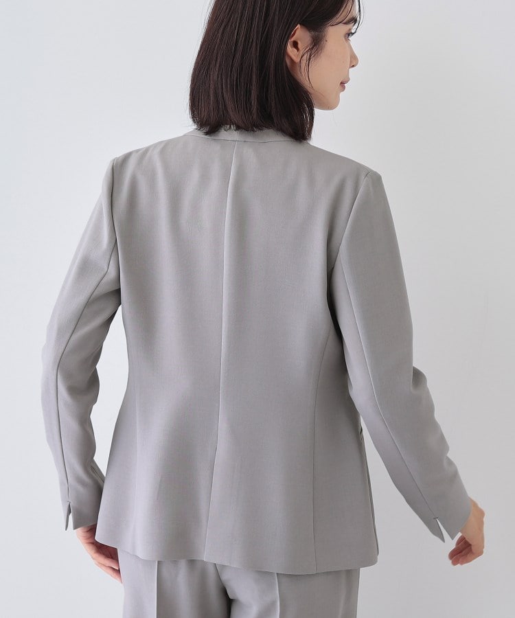 定番スーツ／UVケア／洗える】ウール調ノーカラージャケット