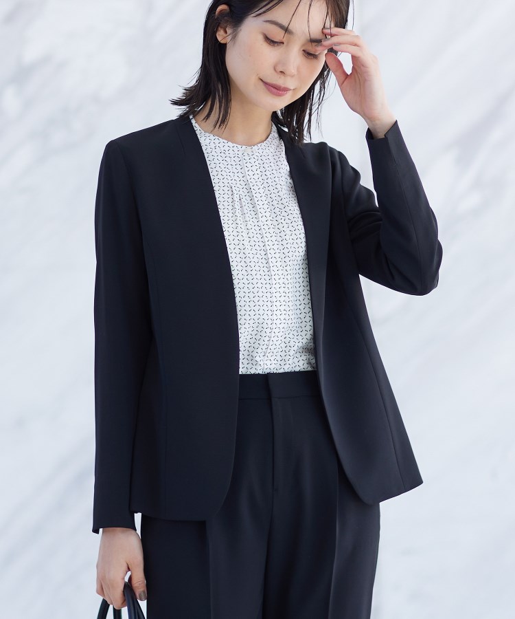 洗える／UVケア／スーツ】ストレッチノーカラージャケット（ジャケット