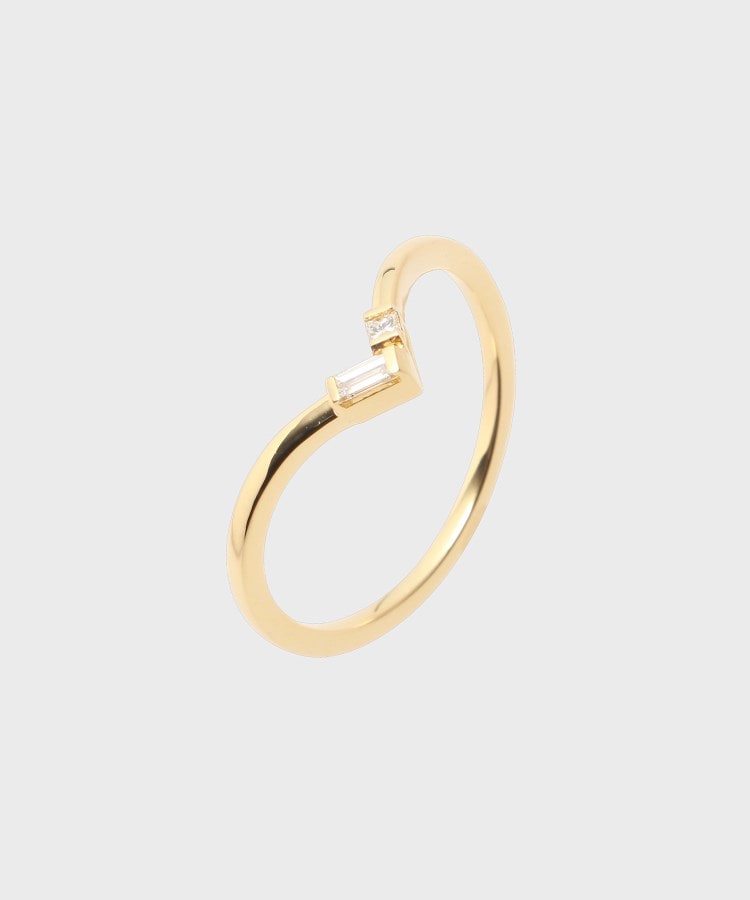 K18ダイヤモンド バゲット×プリンセスカット4石 V字リング（リング