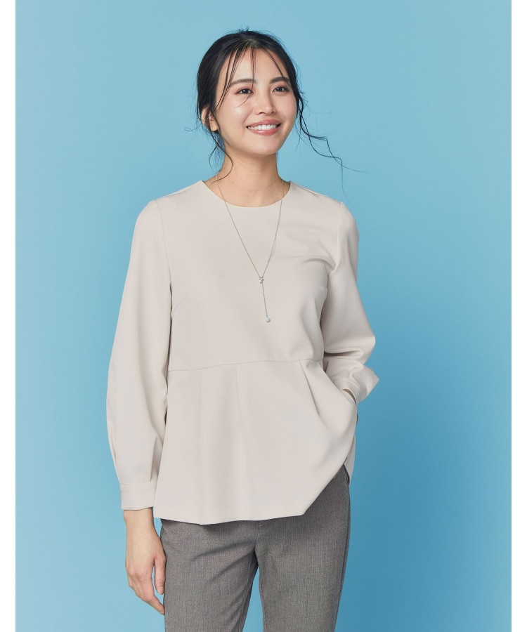 通勤・セレモニー/セットアップ対応》ペプラムブラウス/ダブルクロス