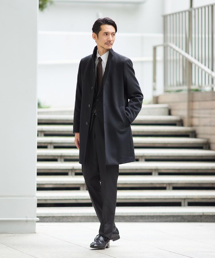 ウールカシミヤブレンド】ビーバー調 スタンドカラー コート（スタンド