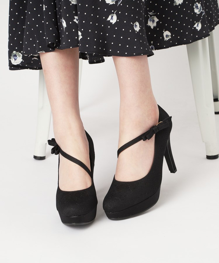 斜めストラップ厚底リボンパンプス 結婚式二次会 パーティー 24SS