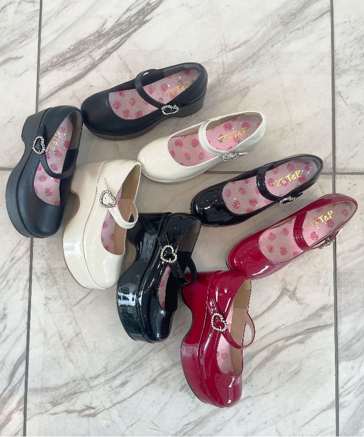 キラキラハートバックルらくちんウエッジ厚底パンプス（パンプス