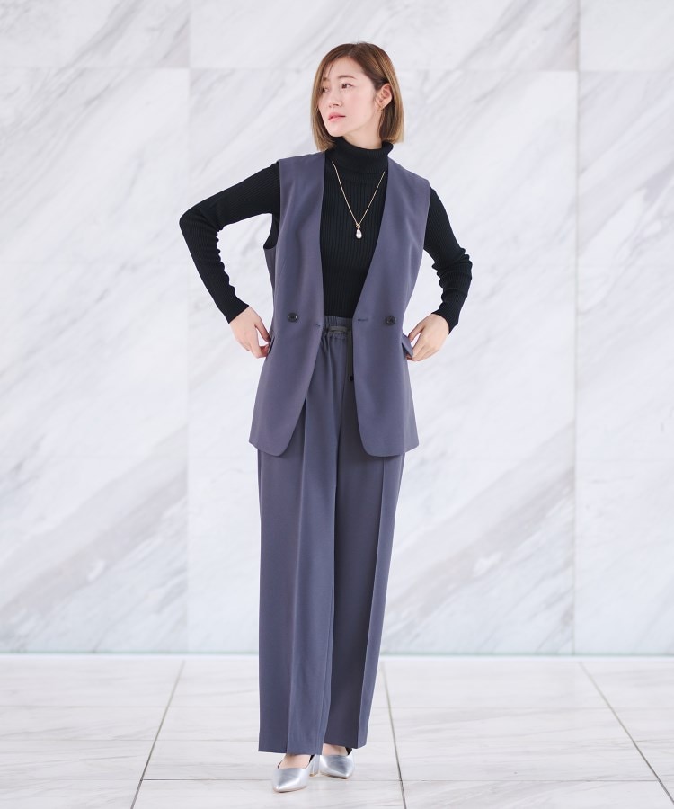 洗える／S～LL】ワイドパンツ【ストレッチ／セットアップ着用可／裾