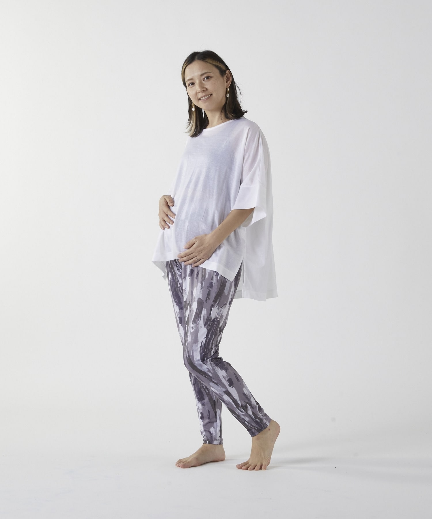 Vertical brushプリントギャザーパンツ/UVカット・吸汗速乾