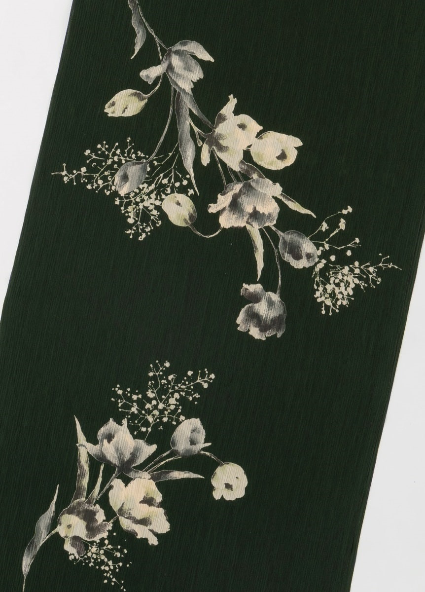 やまと可憐ゆかた チューリップとかすみ草 灰緑色（お取り寄せ品