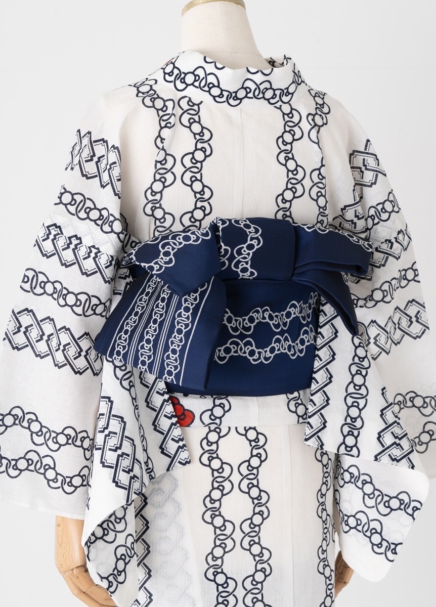 半幅帯 ハローキティりぼんつなぎ・青 | 浴衣の帯 | やまとオンライン