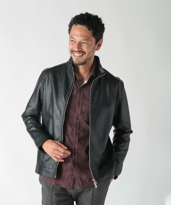 スタンドカラーシングルライダース レザージャケット｜メンズ