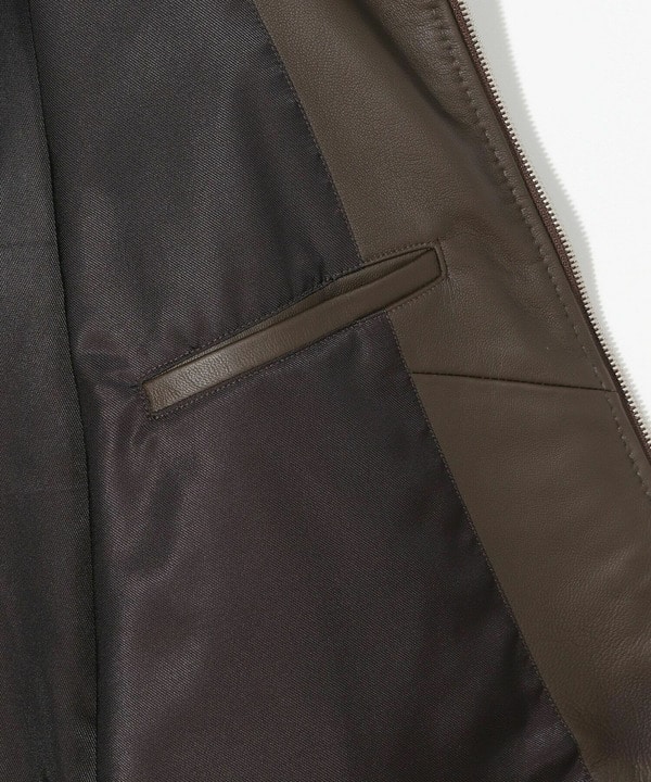 スタンドカラーシングルライダース ラムレザージャケット｜メンズ