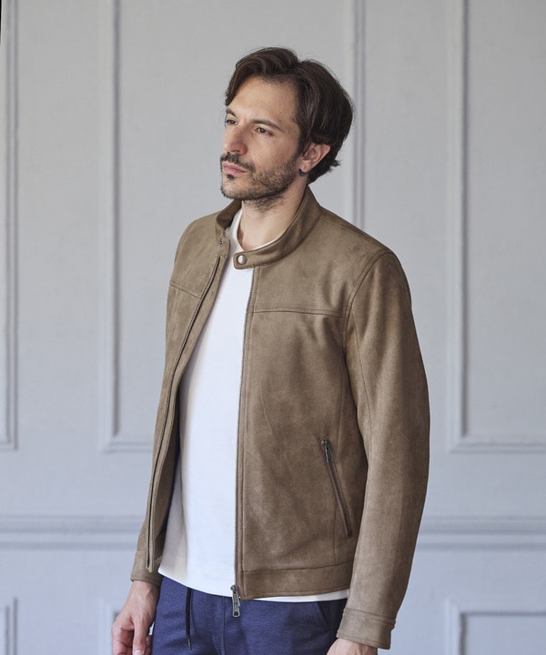 ストレッチフェイクスエードシングルライダース｜メンズファッション