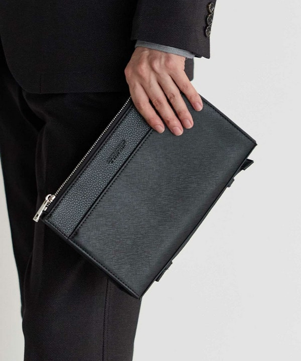 フェイクレザー サフィアーノ クラッチ バッグ｜メンズファッション