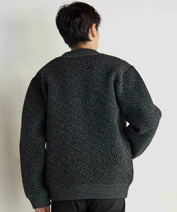シェブロン柄ジャガード柄 ドライバーズニットブルゾン｜メンズ