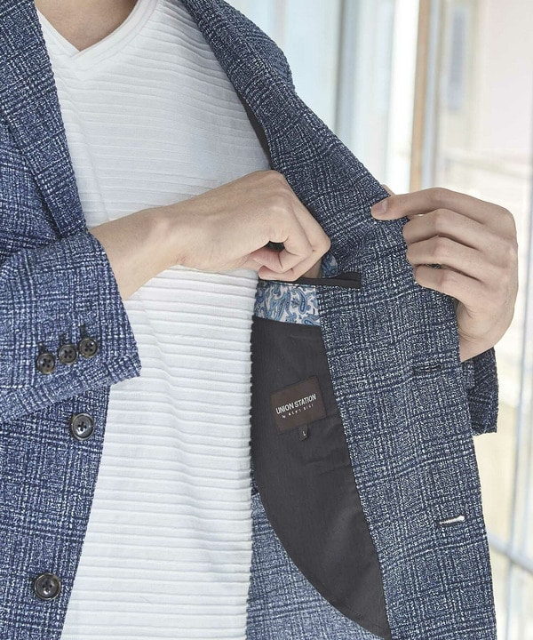 シアサッカーグレンチェックプリントテーラードジャケット｜メンズ