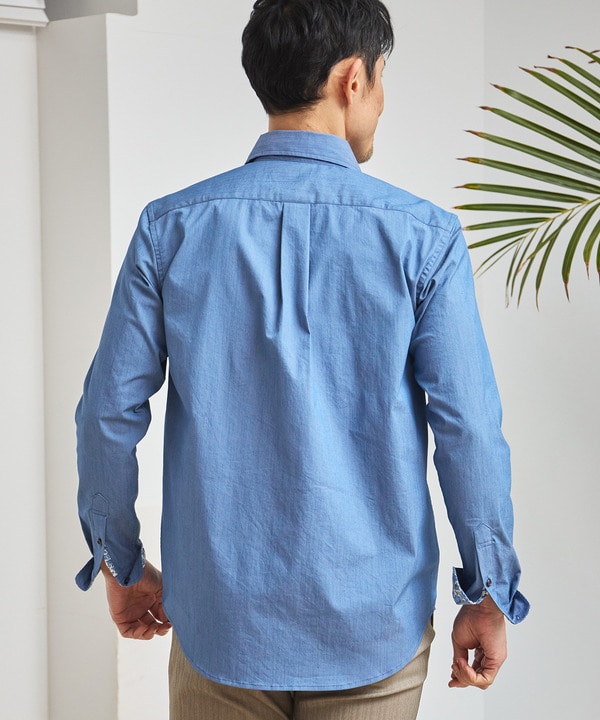 スラブストレッチツイルワイドカラーシャツ/デニムシャツ｜メンズ
