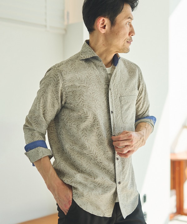 リネンライクエアリージャガードカッタウェイカラーシャツ｜メンズ