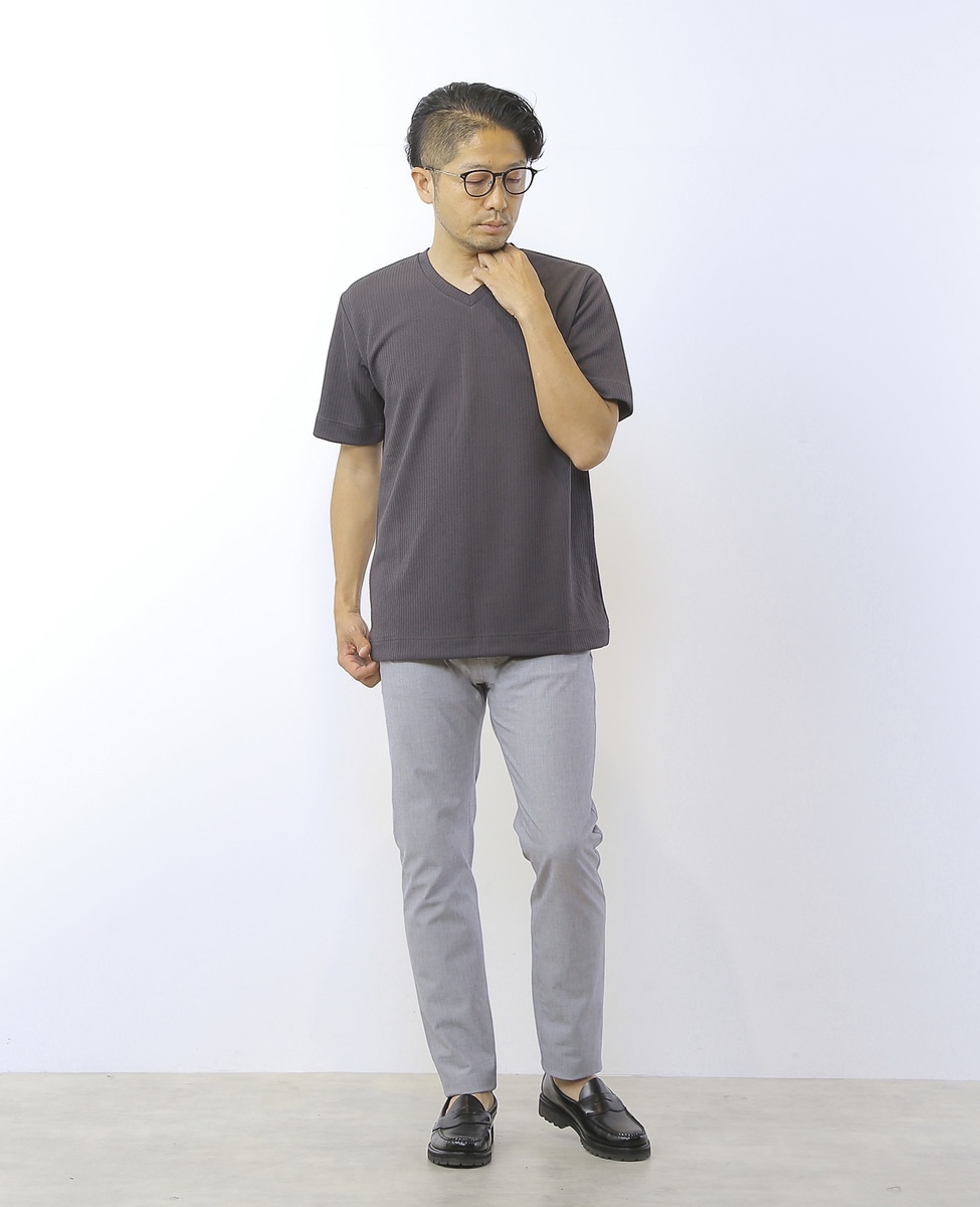 袋ジャガードストライプVネックTシャツ｜MEN'S MELROSE（メンズ