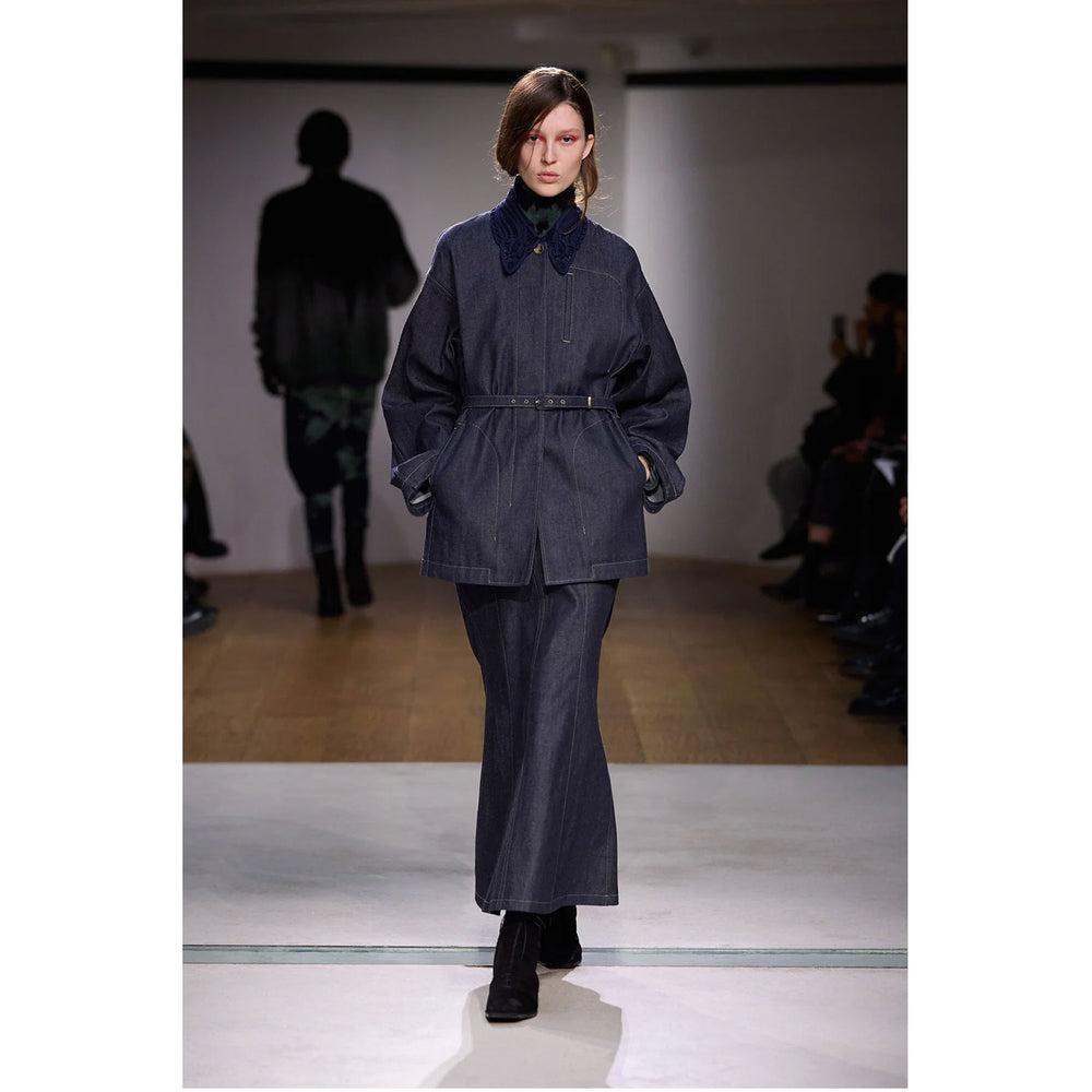 Cord Embroidery Detail Denim Jacket - navy – OBLIGE